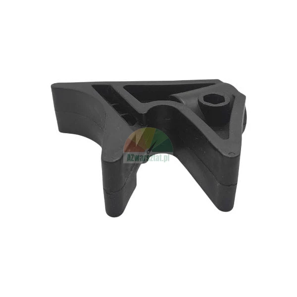 Black plastic component with a triangular shape and a mounting hole