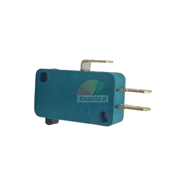 Turquoise microswitch KW 16A 250V with three terminals and a black button.