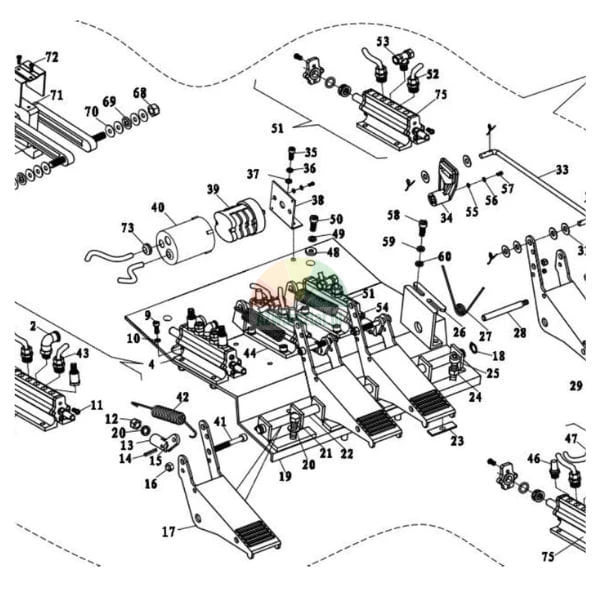 Technical assembly diagram of industrial foot pedals with numbered components and spare parts list