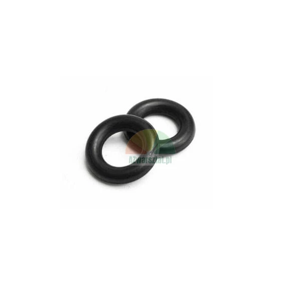 Two black rubber O-rings on a white background.