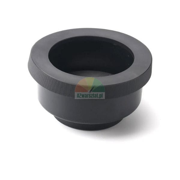 Black lens hood or adapter ring with a matte finish and knurled edge on a white background.