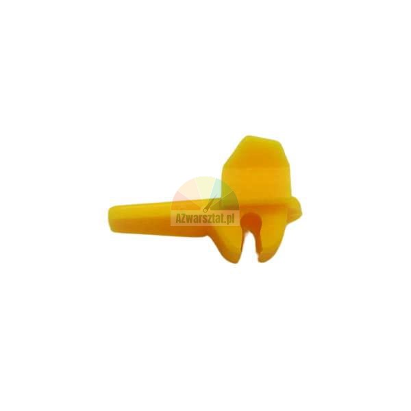 Yellow plastic automotive clip on a white background
