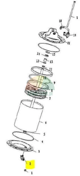 Exploded view diagram of a mechanical assembly with numbered parts, highlighting component number 2.