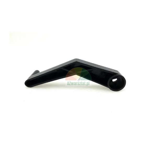 Black plastic angular lever handle part.