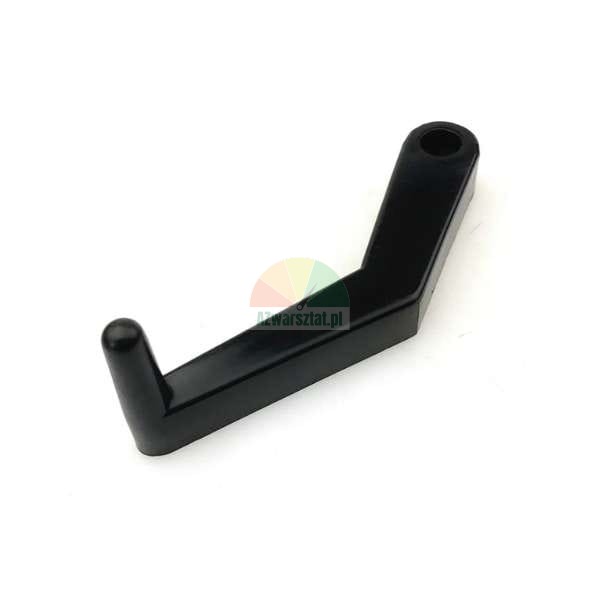 Black plastic crank handle with a mounting hole on a white background.