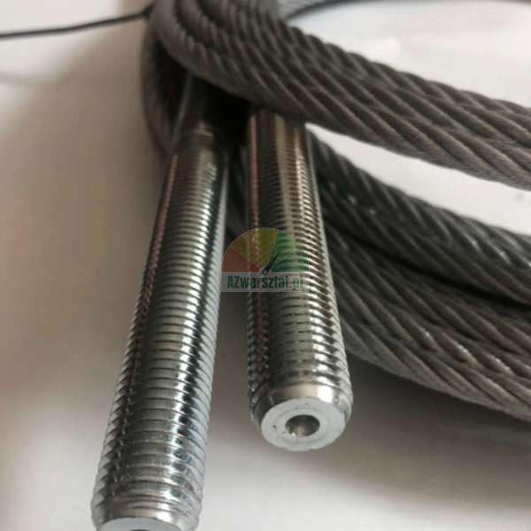 Steel wire rope with threaded terminals coiled into a circle