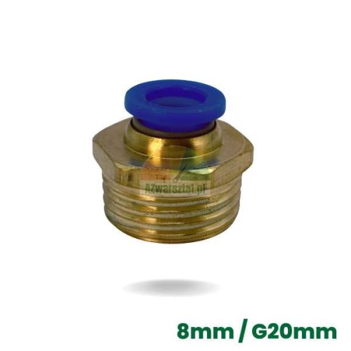 Pneumatic straight fitting G20mm to 8mm tube, brass with blue push-in ring