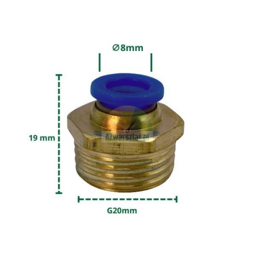 Straight pneumatic fitting G20mm / 8mm