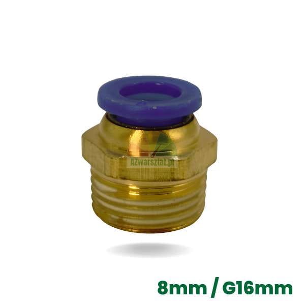 Straight pneumatic fitting G16mm / 8mm, brass with blue ring