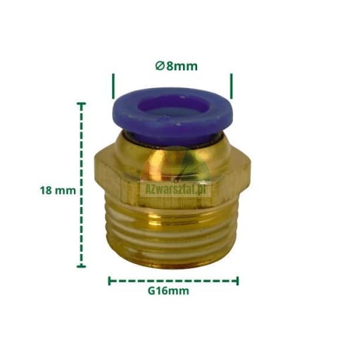 Straight pneumatic fitting G16mm to 8mm