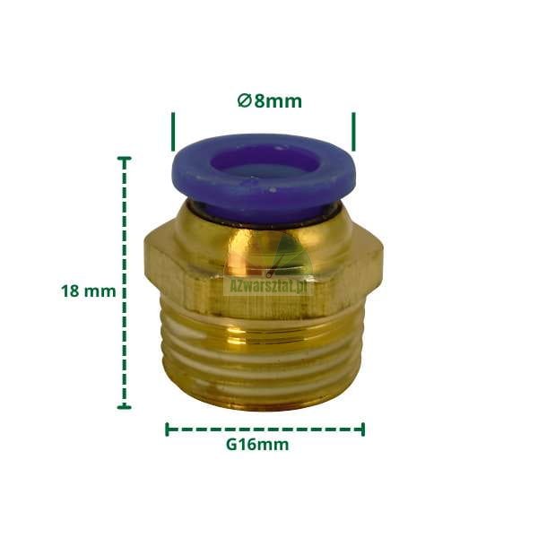 Straight pneumatic fitting G16mm to 8mm