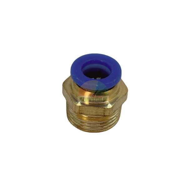Pneumatic push-in fitting with blue ring and brass thread