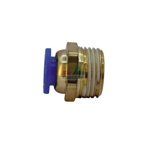 Brass straight male thread push-in pneumatic fitting with a blue release button.