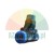 Pneumatic male branch tee push-in fitting with blue release rings.
