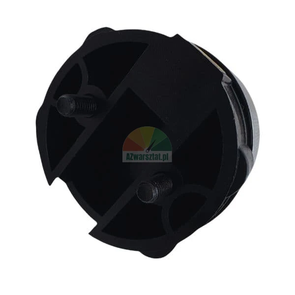 Black circular mounting base with two protruding threaded bolts rear view.