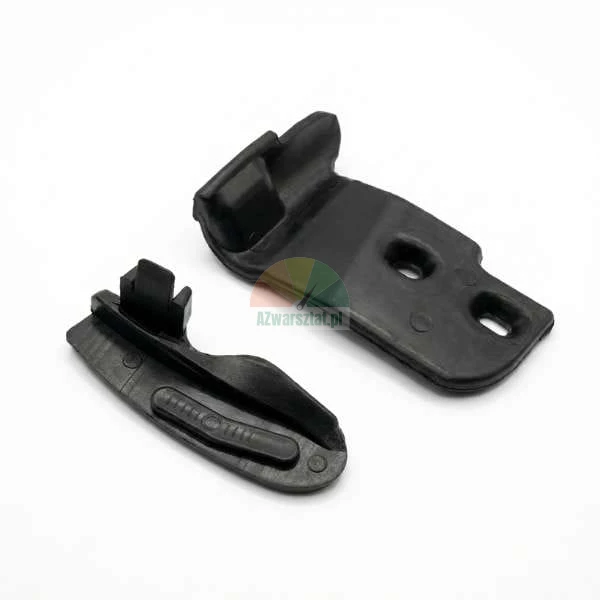 A set of two black plastic mounting brackets on a white background.