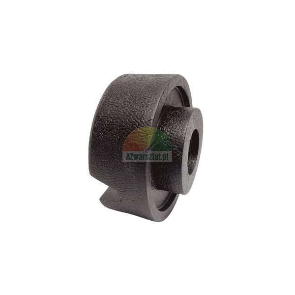 Black textured plastic component with a central hole