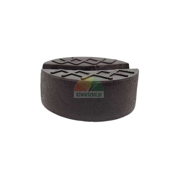Black rubber jack pad with a slot and textured grip surface