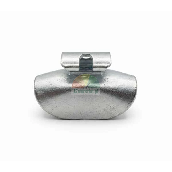 Silver clip-on wheel balance weight for steel rims.