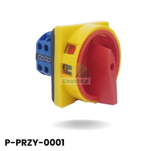 Main switch 20A with a red rotary knob in a yellow housing, model P-PRZY-0001