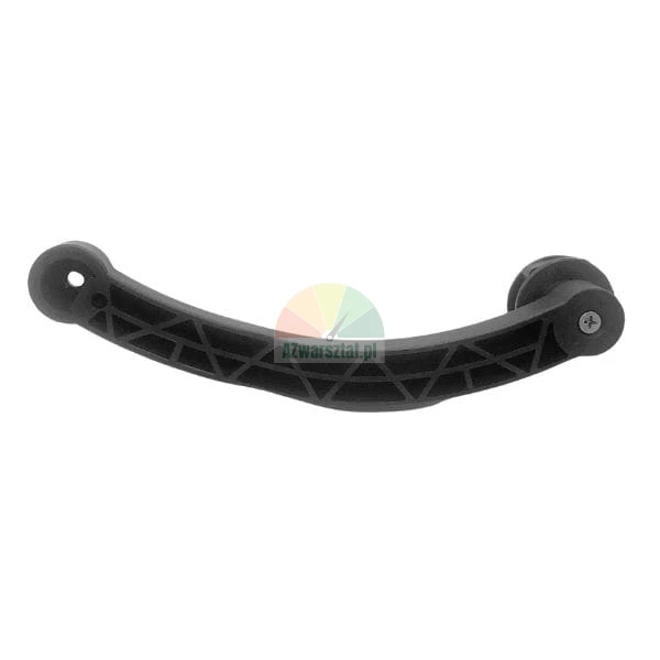 Black curved plastic handle with reinforced ribbed structure and mounting holes.