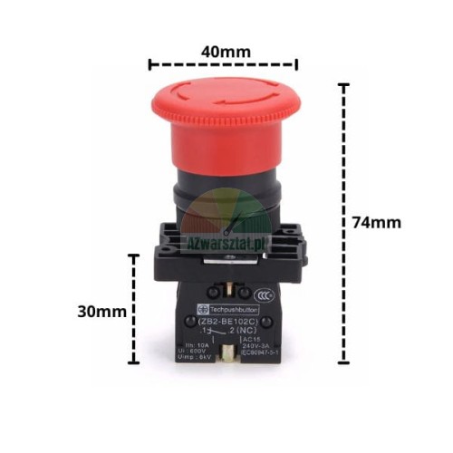 Emergency STOP button 1xNC 40mm and 74mm