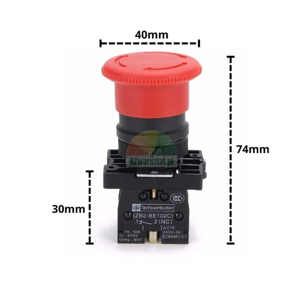 Emergency STOP button 1xNC 40mm and 74mm