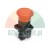 Red industrial emergency stop mushroom button on a black base with reset rotation arrows.
