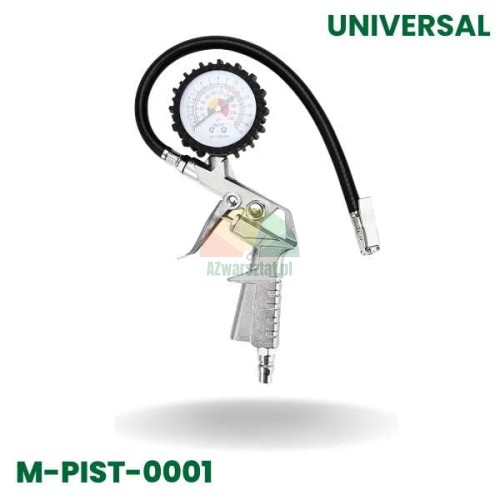 Universal tire inflation gun with pressure gauge and flexible hose, model M-PIST-0001