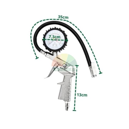 Tire inflator gauge with pressure gauge and dimensions
