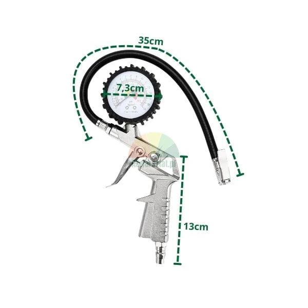Tire inflator gauge with pressure gauge and dimensions