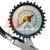 Analog tire pressure gauge with a black rubber protector and a white dial showing psi and bar units