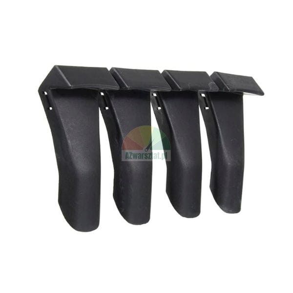 Four black plastic mounting clips for a roof rack on a white background.