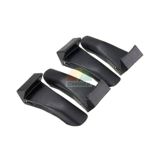 Set of four black plastic mounting brackets for a roof rack on a white background.