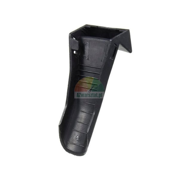 Black plastic guide component with a curved shape and internal ribbing.
