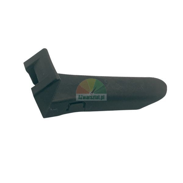 Black plastic lever or handle component isolated on a white background.