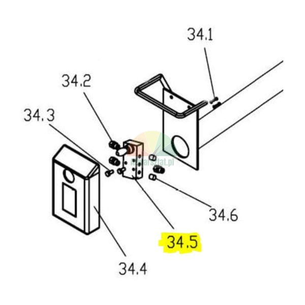 Technical assembly drawing with highlighted part 34.5 showing manifold components.