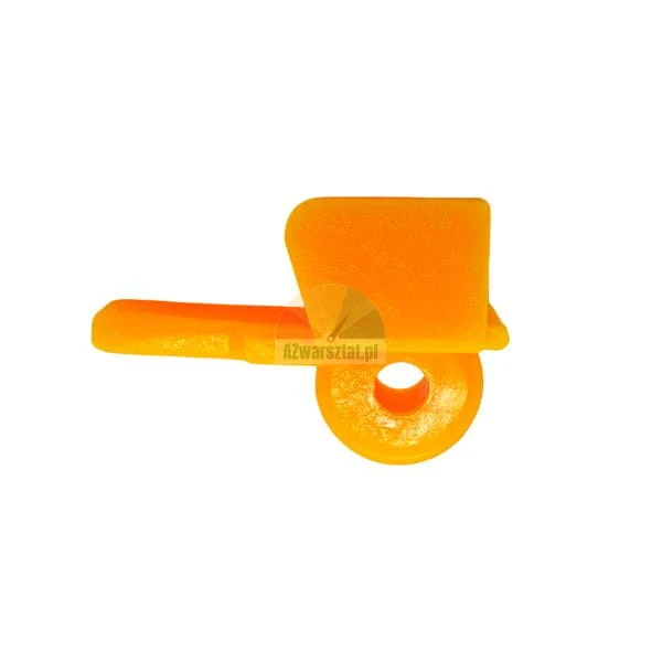 Orange plastic assembly element, wedge for windows or furniture.