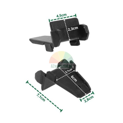 Short plastic clamp covers with dimensions indicated in the photo
