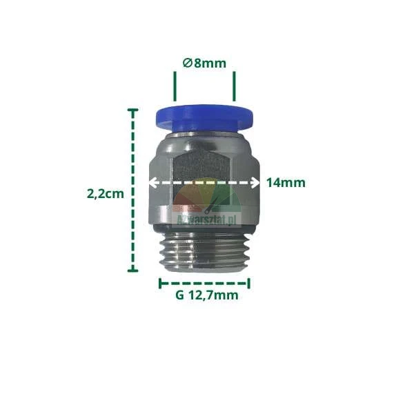 Pneumatic push-in fitting 8mm, 12.7mm thread