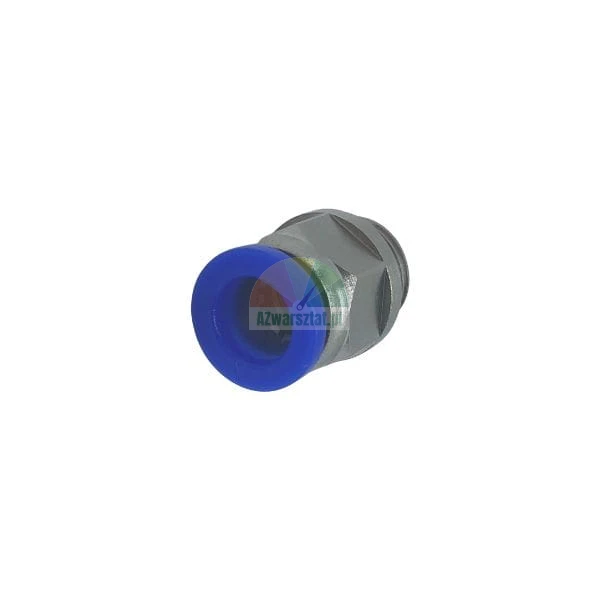 Straight pneumatic push-in fitting with blue release ring and metal body.
