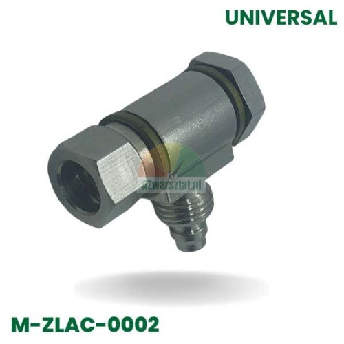 Metal T-type hydraulic connector with seals and bolt, model M-ZLAC-0002.