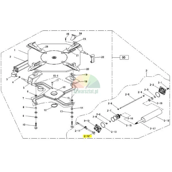 Exploded view diagram of a mechanical part with component 2-12 highlighted in yellow.