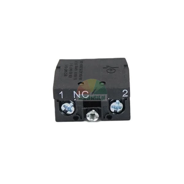 Black NC contact block with screw terminals marked 1 and 2.