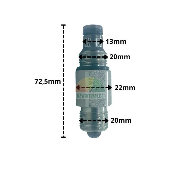 Lowering valve 20mm with technical dimensions
