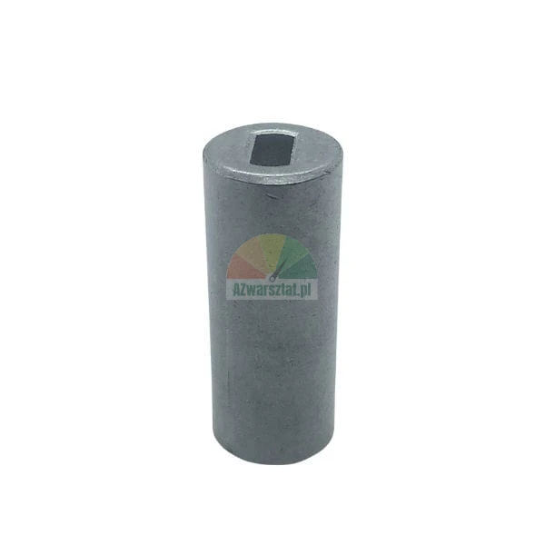 Cylindrical metal spacer sleeve with a rectangular hole on top.