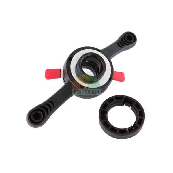 Quick release wing nut for wheel balancer with red levers and an additional pressure ring.