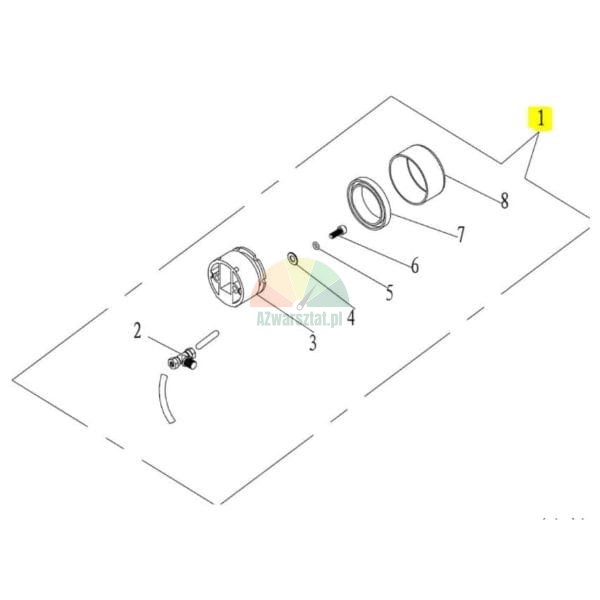 Technical exploded view diagram showing various assembly components numbered from 1 to 8.