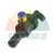 Black pneumatic vacuum ejector with blue push-in fittings and a brass component