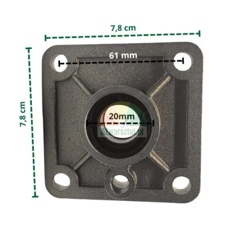 Actuator mounting plate 7.8x7.8 cm with dimensions and 20 mm hole